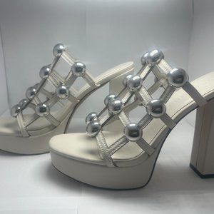 Karl Lagerfeld Paris Womens Addica Studs Leather Slip-On Mules Platform